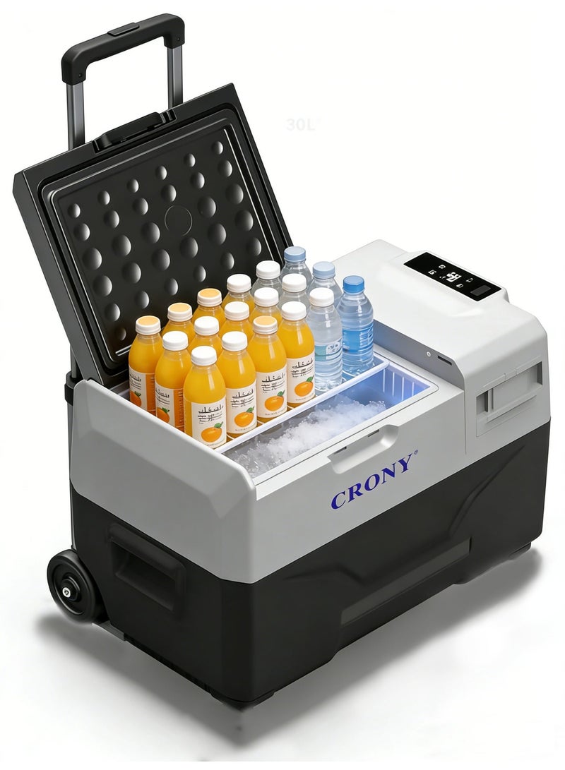 كروني ثلاجة سيارة كروني CX30 سعة 30 لترًا مع بطارية ليثيوم قابلة للفصل، نطاق درجة حرارة قابل للتعديل من -20 درجة مئوية إلى 20 درجة مئوية، ثلاجة وفريزر للتخييم، تعمل بجهد 12/24 فولت تيار مستمر، طاقة مزدوجة، متوافقة مع الطاقة الشمسية، مزودة بعجلات جر، ثلاجة سيارة محمولة سعة 30 لترًا مع بطارية ليثيوم قابلة للفصل، نطاق درجة حرارة قابل للتعديل من -20 درجة مئوية إلى 20 درجة مئوية، طاقة مزدوجة (12/24 فولت تيار مستمر وبطارية)، متوافقة مع الطاقة الشمسية، لوحة تحكم LCD، عجلات جر، موفرة للطاقة، تصميم خارجي متين - مثالية للتخييم والرحلات البرية والاستخدام في المناطق النائية - Image 1