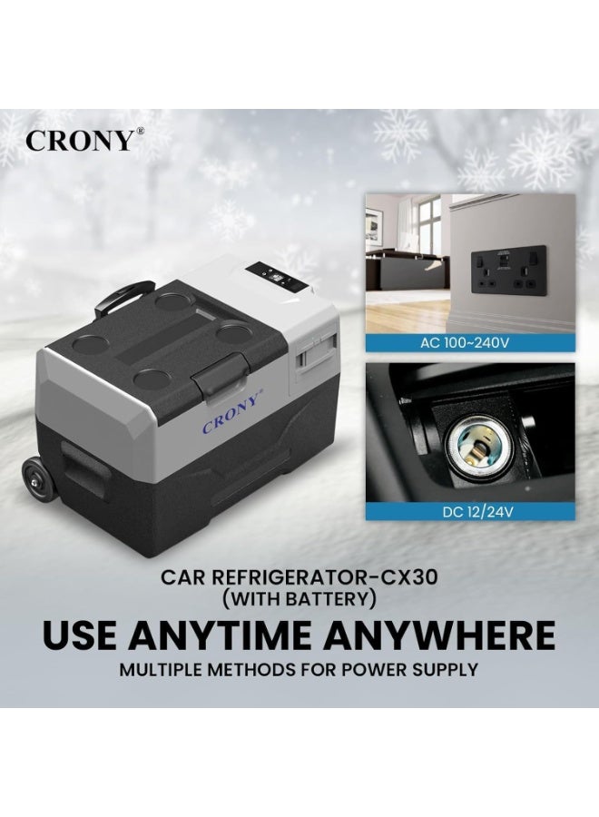 كروني ثلاجة سيارة كروني CX30 سعة 30 لترًا مع بطارية ليثيوم قابلة للفصل، نطاق درجة حرارة قابل للتعديل من -20 درجة مئوية إلى 20 درجة مئوية، ثلاجة وفريزر للتخييم، تعمل بجهد 12/24 فولت تيار مستمر، طاقة مزدوجة، متوافقة مع الطاقة الشمسية، مزودة بعجلات جر، ثلاجة سيارة محمولة سعة 30 لترًا مع بطارية ليثيوم قابلة للفصل، نطاق درجة حرارة قابل للتعديل من -20 درجة مئوية إلى 20 درجة مئوية، طاقة مزدوجة (12/24 فولت تيار مستمر وبطارية)، متوافقة مع الطاقة الشمسية، لوحة تحكم LCD، عجلات جر، موفرة للطاقة، تصميم خارجي متين - مثالية للتخييم والرحلات البرية والاستخدام في المناطق النائية - Image 2