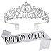 VELSCRUN Tiara for Women Silver Happy Birthday Queen Tiara Crown for Girls with Birthday Girl Sash Crowns for Women with Rhinestone - Image 3