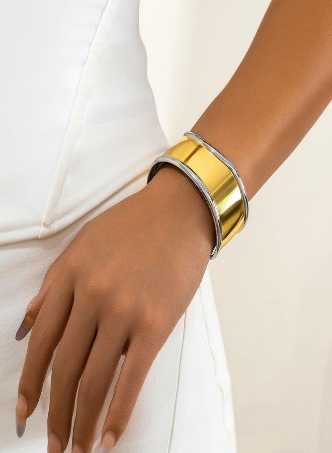 Frodete Gold Bangle Bracelets for Women Chunky Gold Bracelet Gold Cuff Bracelet Wide Gold Bangle Bracelet Hammered Open Wrist Cuff Bracelet Trendy Gold Jewelry - Image 2