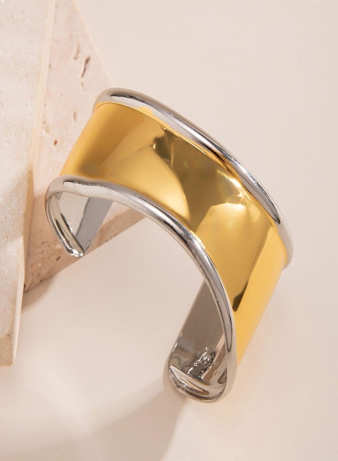 Frodete Gold Bangle Bracelets for Women Chunky Gold Bracelet Gold Cuff Bracelet Wide Gold Bangle Bracelet Hammered Open Wrist Cuff Bracelet Trendy Gold Jewelry - Image 4