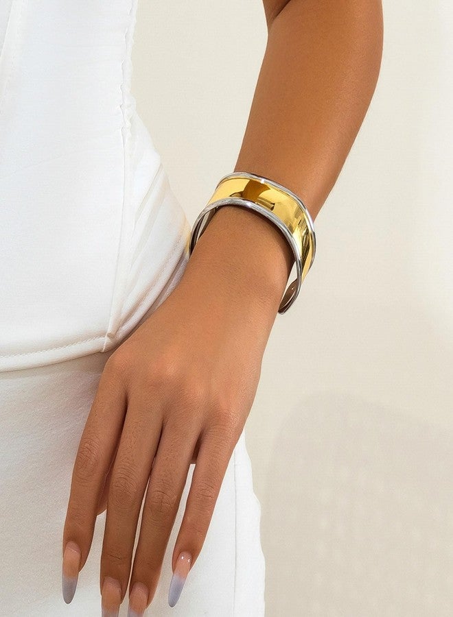 Frodete Gold Bangle Bracelets for Women Chunky Gold Bracelet Gold Cuff Bracelet Wide Gold Bangle Bracelet Hammered Open Wrist Cuff Bracelet Trendy Gold Jewelry - Image 5