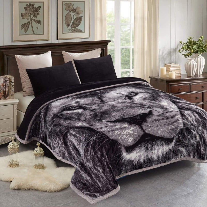 JML Fleece Blanket King Size 85" x93", Plush Korean Style Mink Blanket - 10 Pounds, 2 Ply A&B Printed, Silky Soft and Warm Raschel Bed Blanket, Eagle/Lion - Image 2