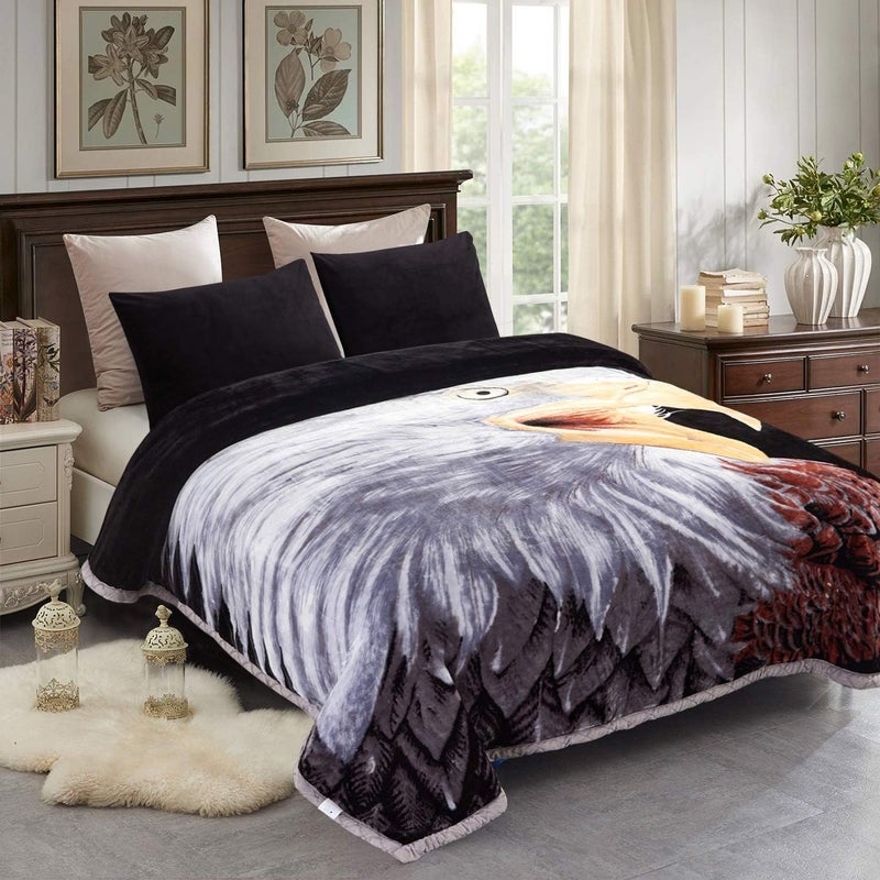 JML Fleece Blanket King Size 85" x93", Plush Korean Style Mink Blanket - 10 Pounds, 2 Ply A&B Printed, Silky Soft and Warm Raschel Bed Blanket, Eagle/Lion - Image 1