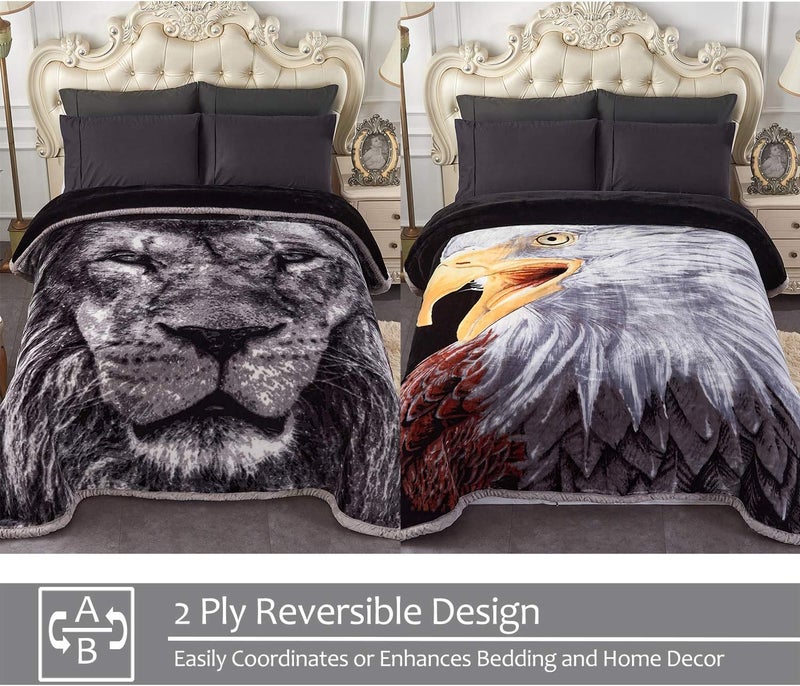 JML Fleece Blanket King Size 85" x93", Plush Korean Style Mink Blanket - 10 Pounds, 2 Ply A&B Printed, Silky Soft and Warm Raschel Bed Blanket, Eagle/Lion - Image 3
