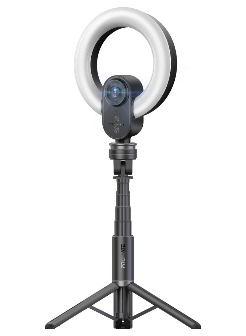 بروميت High-Precision 2K Ultra HD Webcam with Adjustable Ring Light, 90° Wide Angle Autofocus, Dual Omni-Directional Mics, and Universal Compatibility for Windows, macOS, and Linux, VistaCam Black - Image 1