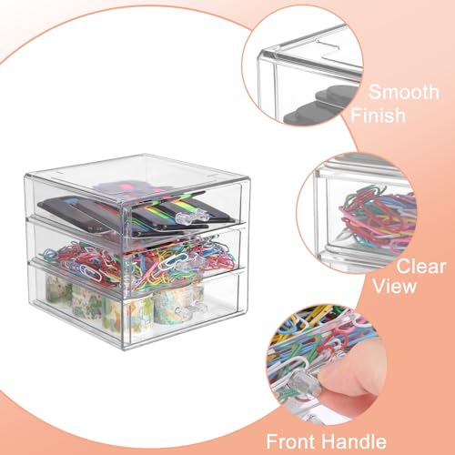 BTSKY Clear Acrylic Storage Organizer with Drawers, 3-Layer Desktop Organizer for Office Essentials, Multi-Purpose Stackable Container for Bathroom Vanity, Desk Makeup Jewelry Container Storage Box - Image 5