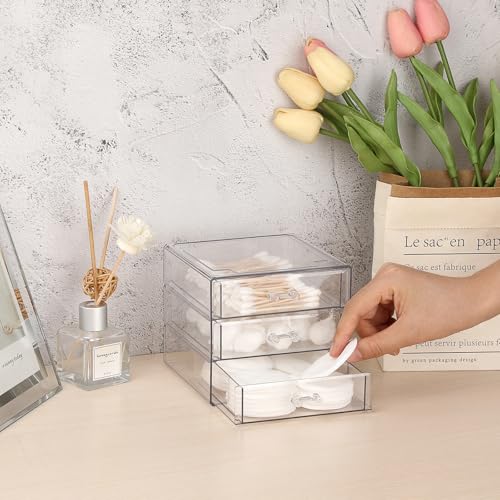 BTSKY Clear Acrylic Storage Organizer with Drawers, 3-Layer Desktop Organizer for Office Essentials, Multi-Purpose Stackable Container for Bathroom Vanity, Desk Makeup Jewelry Container Storage Box - Image 2
