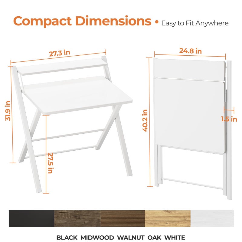 GreenForest No Assembly Folding Desk, 2-Tier Compact Computer Desk with Shelf, Space Saving Foldable Table for Home Office, Dorm or Apartment, Portable Collapsible Sturdy Laptop Desk, White - Image 2