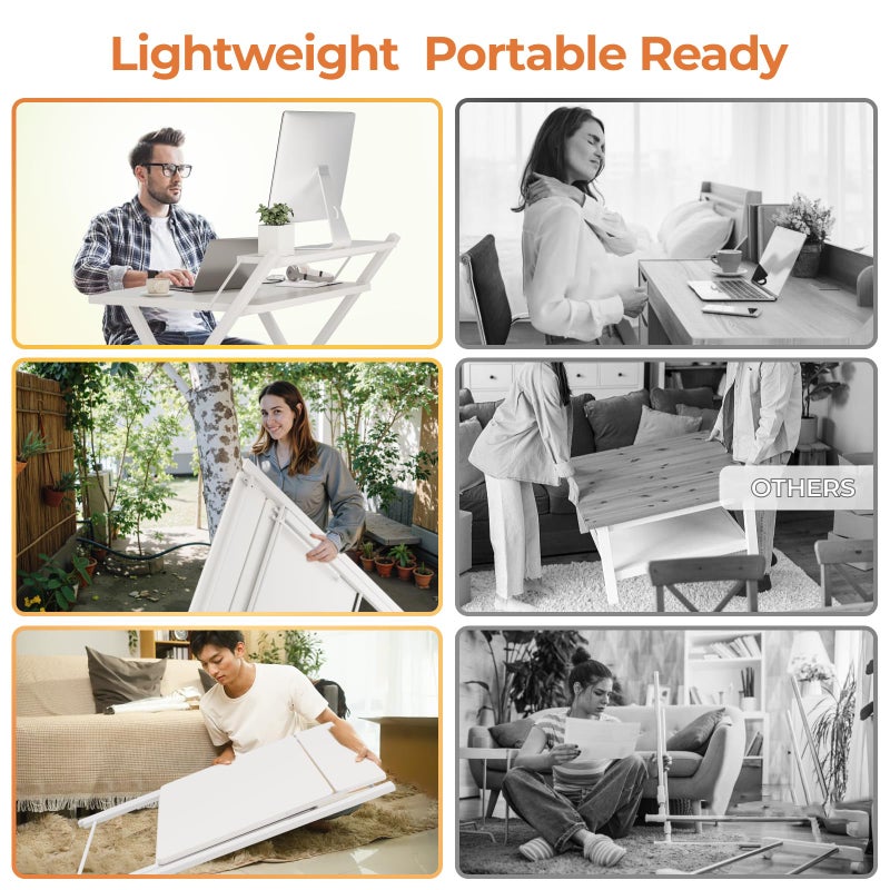 GreenForest No Assembly Folding Desk, 2-Tier Compact Computer Desk with Shelf, Space Saving Foldable Table for Home Office, Dorm or Apartment, Portable Collapsible Sturdy Laptop Desk, White - Image 3