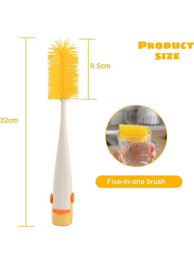 2-Pack Baby Bottle Brush, 5-In-1 Baby Bottle Brushes for Cleaning with Integrated Straw, Nipple, U-shaped Mouthpiece Brush and Hook-type Remover, Durable, Compact, Green - Image 2