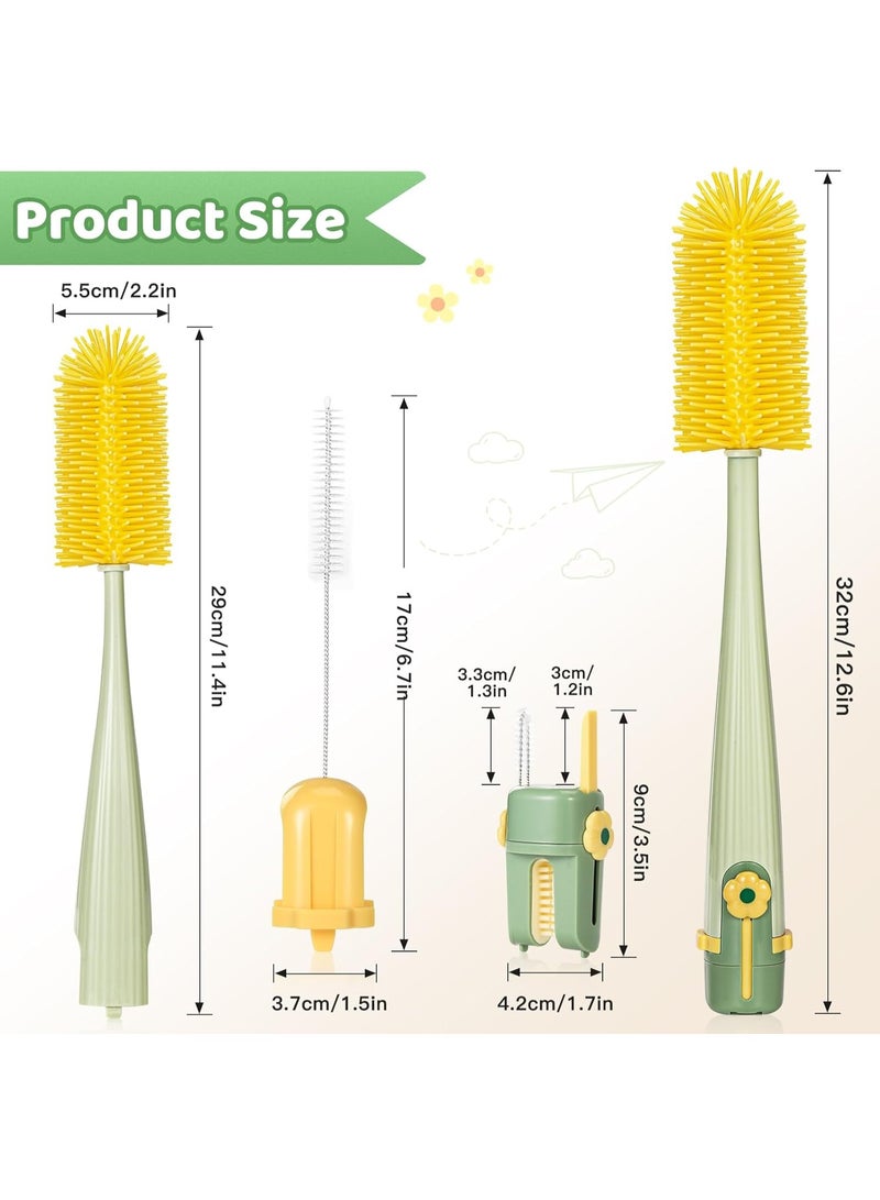 2-Pack Baby Bottle Brush, 5-In-1 Baby Bottle Brushes for Cleaning with Integrated Straw, Nipple, U-shaped Mouthpiece Brush and Hook-type Remover, Durable, Compact, Green - Image 5