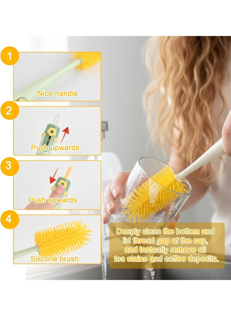 2-Pack Baby Bottle Brush, 5-In-1 Baby Bottle Brushes for Cleaning with Integrated Straw, Nipple, U-shaped Mouthpiece Brush and Hook-type Remover, Durable, Compact, Green - Image 3