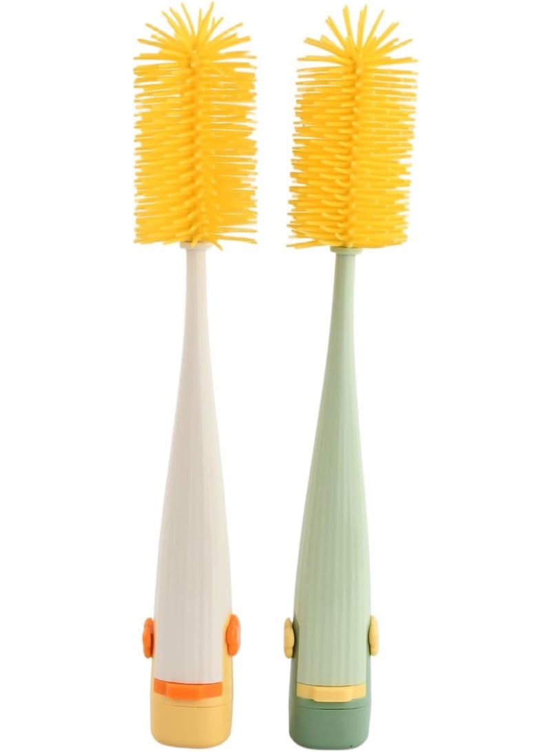 2-Pack Baby Bottle Brush, 5-In-1 Baby Bottle Brushes for Cleaning with Integrated Straw, Nipple, U-shaped Mouthpiece Brush and Hook-type Remover, Durable, Compact, Green - Image 1