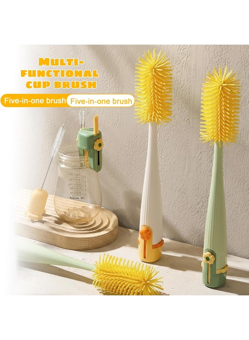 2-Pack Baby Bottle Brush, 5-In-1 Baby Bottle Brushes for Cleaning with Integrated Straw, Nipple, U-shaped Mouthpiece Brush and Hook-type Remover, Durable, Compact, Green - Image 4