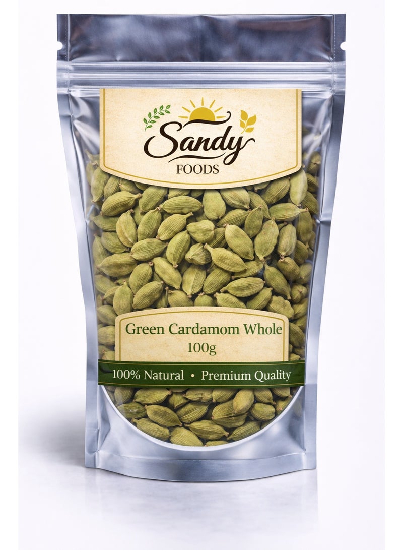 Sandy Foods Green Cardamom Whole 100g – Cardamom Wombs – 100% Natural – Luxurious Aromatic Flavor – High-Quality Spice - Image 1