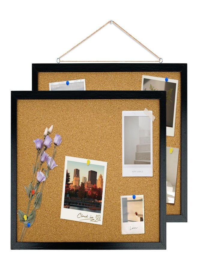 GDMINLO 2 Pack Black Cork Bulletin Board, 17.7 X 13.3 inches with Oak Wood Finish Frame, for Wall Office Home and School (Pins, Eye Bolts, gaskets, Screws) - Image 1