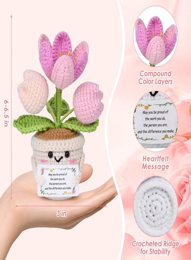 Lowealuk Handmade Positive Tulip Flower - May You Be Proud of The Difference You Make - Emotional Support Crochet Tulip Flower with Card, Coworker Leaving Retirement Teacher Nurse Appreciation Gift for Women - Image 3