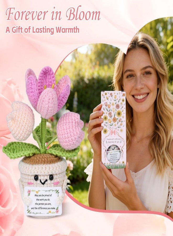 Lowealuk Handmade Positive Tulip Flower - May You Be Proud of The Difference You Make - Emotional Support Crochet Tulip Flower with Card, Coworker Leaving Retirement Teacher Nurse Appreciation Gift for Women - Image 2