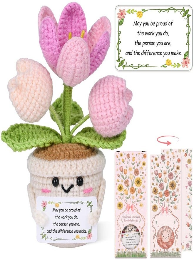 Lowealuk Handmade Positive Tulip Flower - May You Be Proud of The Difference You Make - Emotional Support Crochet Tulip Flower with Card, Coworker Leaving Retirement Teacher Nurse Appreciation Gift for Women - Image 1