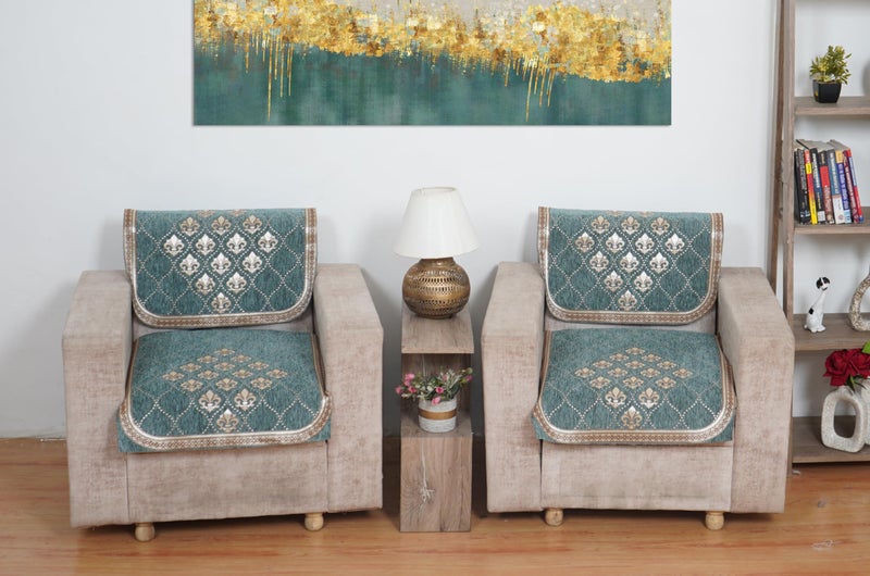 MORADO Chenille 5 Seater Sofa Set Slipcover | Soft & Durable Sofa Cover for Living Room, Drawing Room & Office | Elegant Protective Furniture Cover - Sea Green - Image 3