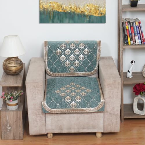MORADO Chenille 5 Seater Sofa Set Slipcover | Soft & Durable Sofa Cover for Living Room, Drawing Room & Office | Elegant Protective Furniture Cover - Sea Green - Image 4