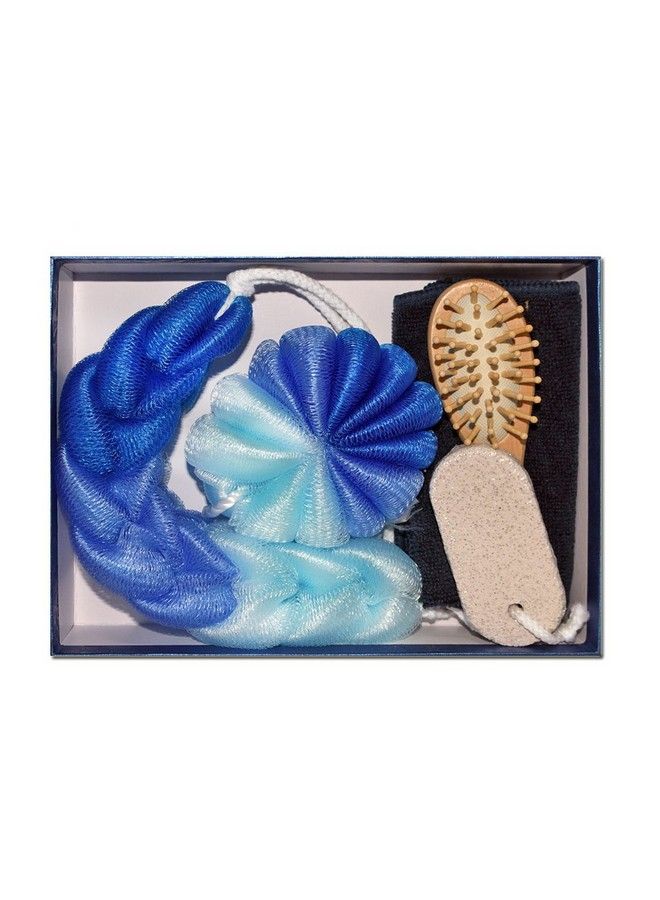 EZ Life 5 Pcs Spa Bath Hamper Set Blue Loofah Scrubber Brush Pumice Stone & Napkin - Image 3