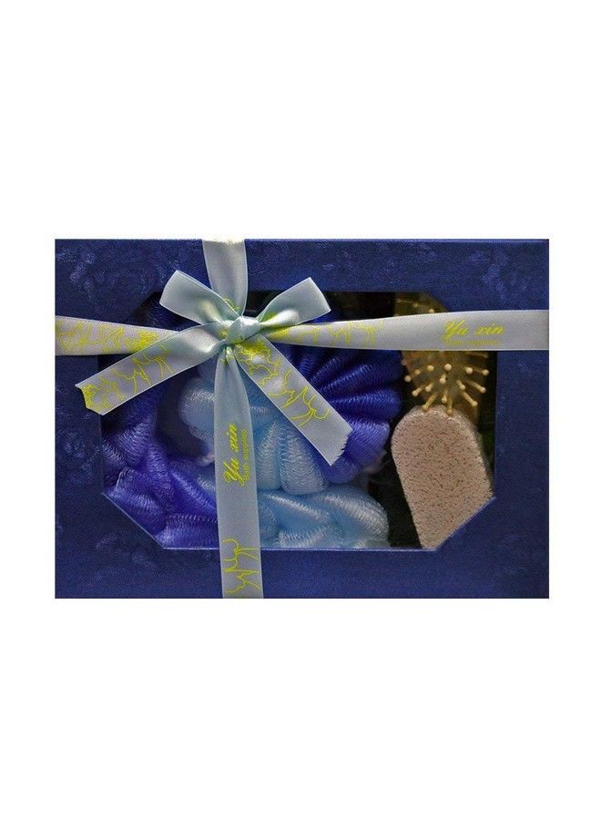EZ Life 5 Pcs Spa Bath Hamper Set Blue Loofah Scrubber Brush Pumice Stone & Napkin - Image 2