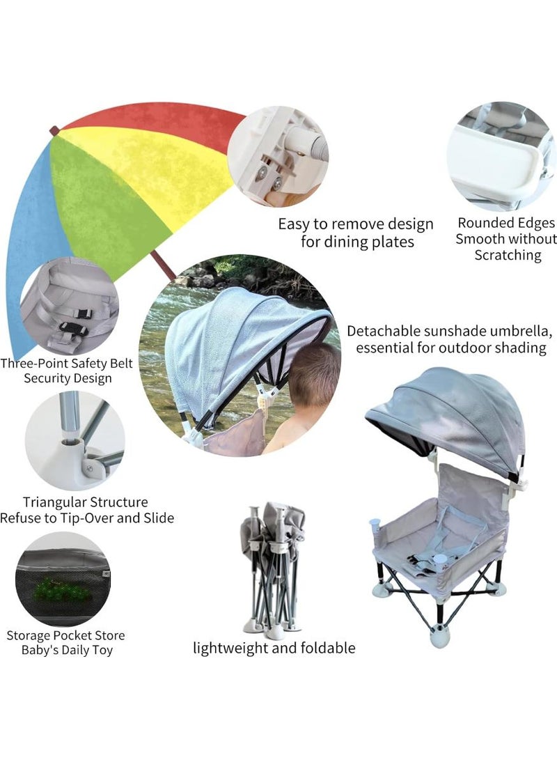 Bebiland Foldable Baby Booster Seat Dining Chair with Detachable Sunshade, Travel Portable with Removable Tray for Indoor Outdoor Sit Folding Booster Feeding, Camping Chair for Toddler Children's Day Gift(Grey) - Image 3