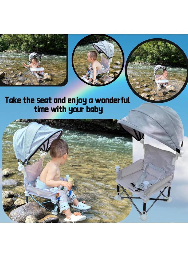Bebiland Foldable Baby Booster Seat Dining Chair with Detachable Sunshade, Travel Portable with Removable Tray for Indoor Outdoor Sit Folding Booster Feeding, Camping Chair for Toddler Children's Day Gift(Grey) - Image 5