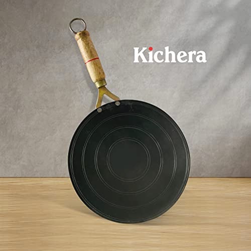 Kichera Sheet Iron Roti Tawa/Chapathi with Wooden Handle 27cm/11 inch, 1kg | Gas Stove Friendly | Pre-Seasoned Black Traditional Concave Iron Tava - Image 4