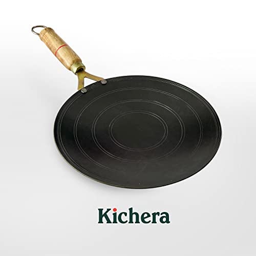 Kichera Sheet Iron Roti Tawa/Chapathi with Wooden Handle 27cm/11 inch, 1kg | Gas Stove Friendly | Pre-Seasoned Black Traditional Concave Iron Tava - Image 3
