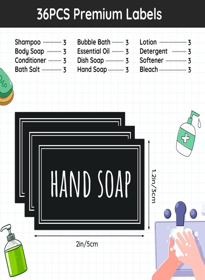 Segbeauty Waterproof Labels - 36 Pack Soap Dispenser Stickers, Shampoo Conditioner Hand Soap, Self-Adhesive Removable Bathroom Kitchen Laundry Labels - Image 2
