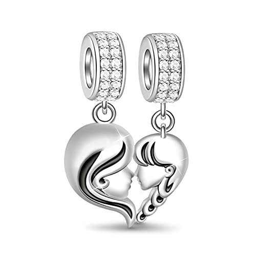 GNOCE [2 Pack Mother and Daughter Charms for Bracelet/Necklace 925 Sterling Silver Mom Love Heart Dangle Charms for Women Mom Mother's Day Gift - Image 1