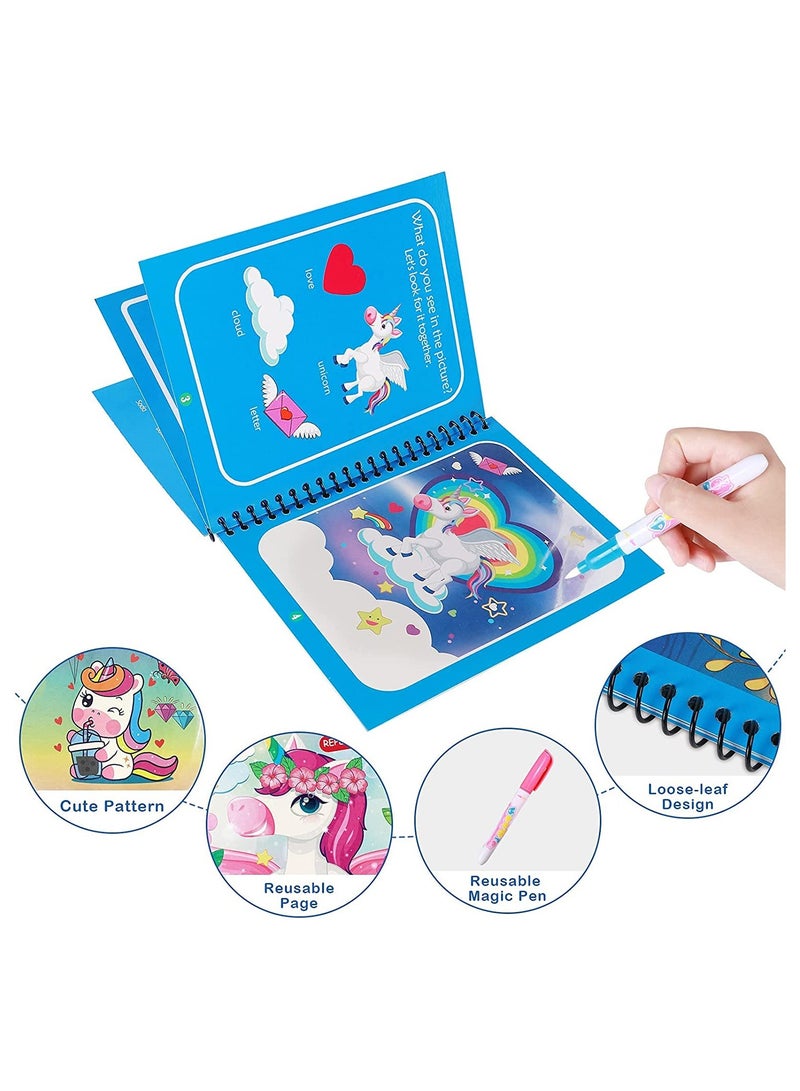 Watercolor Magic Painting Books for Toddlers & Kids - Reusable Unicorn & Animal Coloring Book Set (4 Pack) - Educational Gifts for Boys & Girls - Image 2