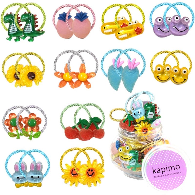kapimo 26 Pcs Mix Elastic Hair Rubber Bands for Kids Baby Girls Hairband Ties Accessories Cute Fancy Patterns - Image 1
