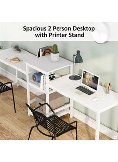 AGD Computer and Gaming Desk, 3-Way Adjustable Design, Fits 2 People, with Book and Printer Shelf for Home, Office and Study, White  - Image 4