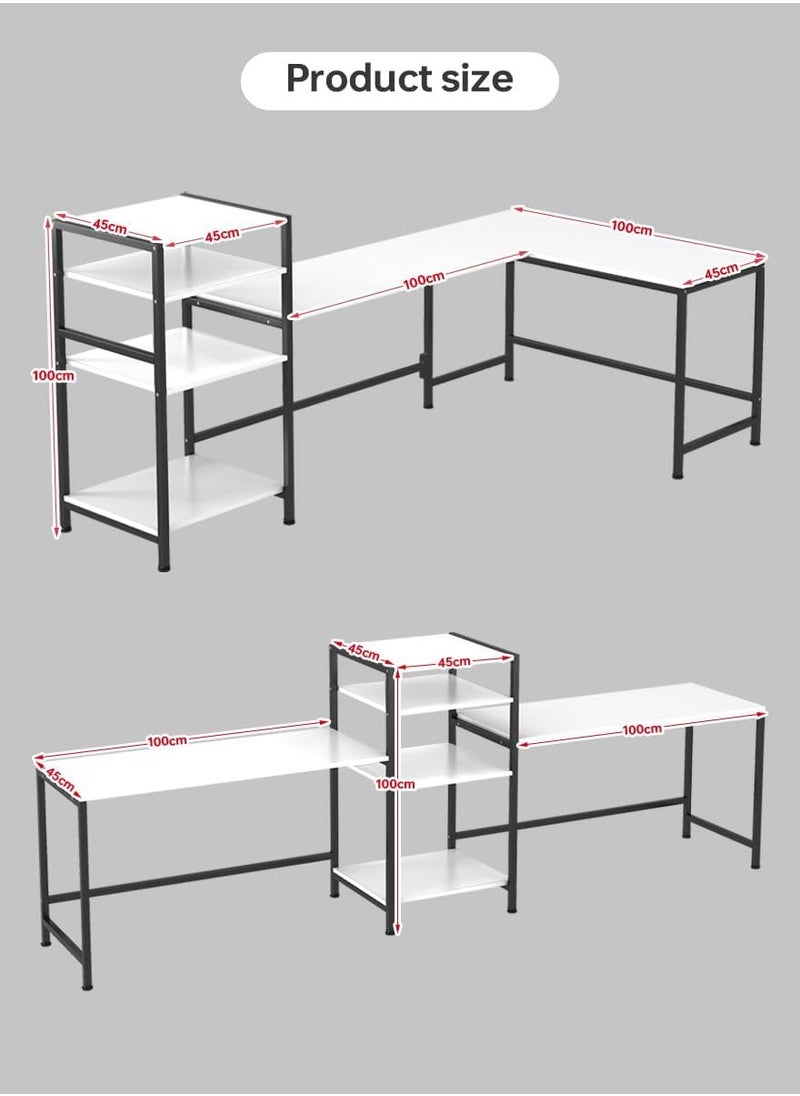 AGD - Computer and Gaming Desk, 3-Way Adjustable Design, Fits 2 People, with Book and Printer Shelf for Home, Office and Study, White - Image 1