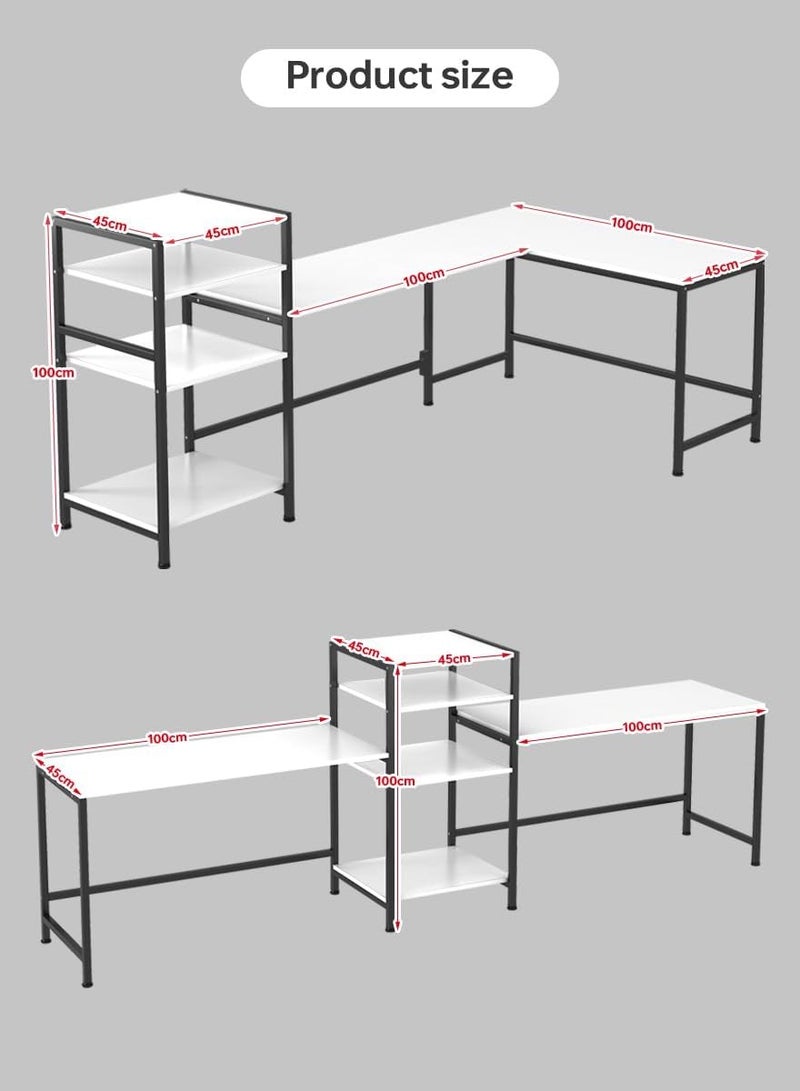 AGD Computer and Gaming Desk, 3-Way Adjustable Design, Fits 2 People, with Book and Printer Shelf for Home, Office and Study, White - Image 2
