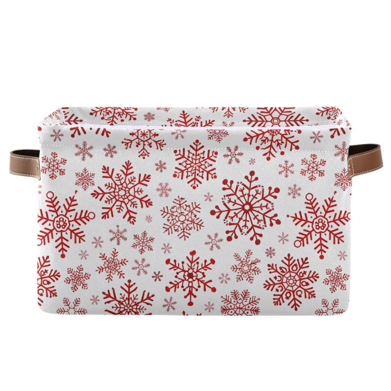 senya Christmas Basket Large Foldable Storage Basket with Handles Christmas Snowflakes Fabric Collapsible Storage Bins Organizer Bag - Image 2