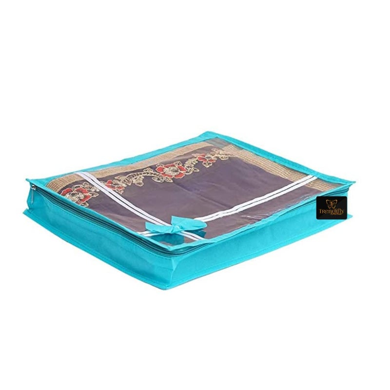 Trendifly Trendifly Non Woven Saree Cover Bow design Transparent saree storage bag clothes Cover with Stainless Steel Zip Lock Combo Large Light Green 12 - Image 2