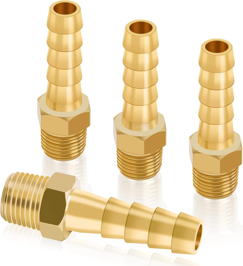 KOOTANS 4pcs Brass Hose Barb Fittings 1/4" Hose Barb to 1/8 NPT Male Thread Air Hose Fittings Brass Quick Coupler Air M Type Adapter Connector Fitting - Image 1