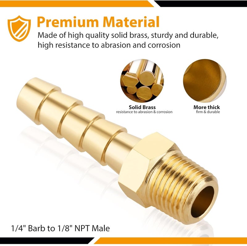 KOOTANS 4pcs Brass Hose Barb Fittings 1/4" Hose Barb to 1/8 NPT Male Thread Air Hose Fittings Brass Quick Coupler Air M Type Adapter Connector Fitting - Image 3