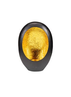 Gulf Flowers Gold Metal Moon Tealight – Matt Black-Gold Finish, 16×8.5×H22 cm Decorative Candle Holder for Home and Events 