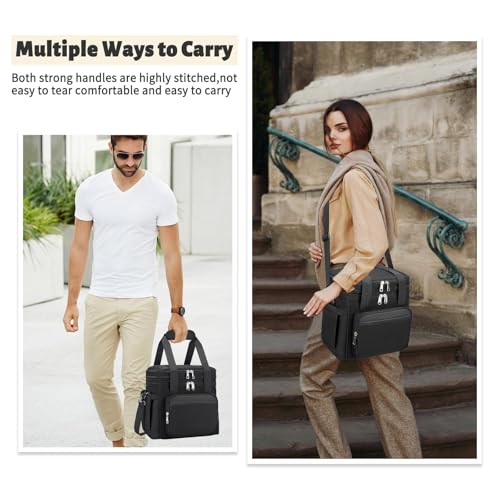 holuxer Insulated Lunch Bag Lunch Box for Men Double Deck Reusable Lunch Bag for Women Tote Cooler Bag Leakproof Soft Expandable Extra Large Lunchbox for WorkAdultPicnicOutdoor Black22L - Image 3