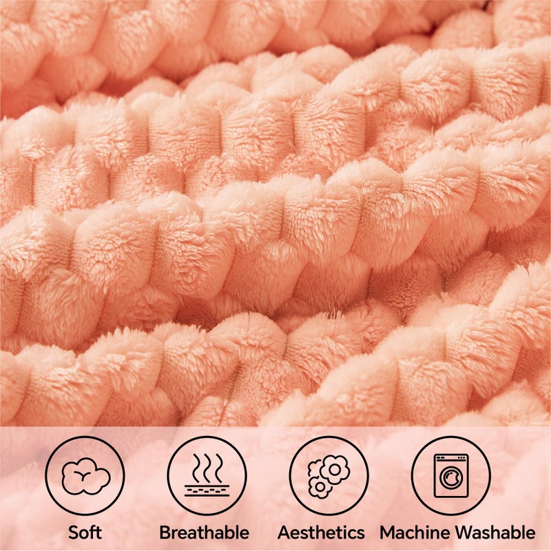 BEDELITE BEDELITE Fleece Blanket Twin Blanket for Bed Couch  3D Jacquard Decorative Peach Pink Throw Blanket  Soft and Cozy Warm Plush Fuzzy Blanket All Seasons Suitable  60x80Inches  - Image 3