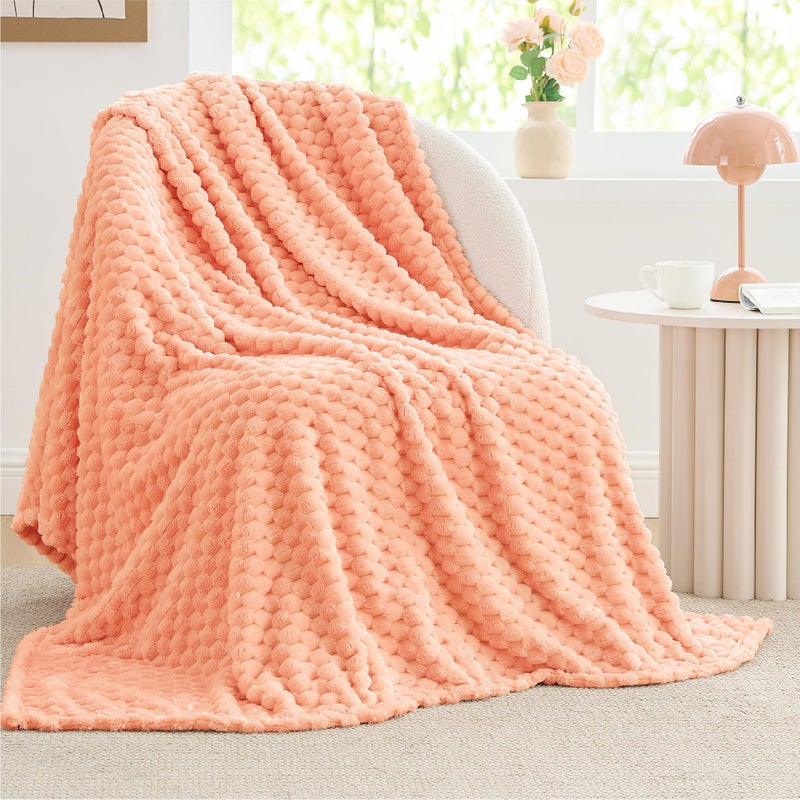 BEDELITE BEDELITE Fleece Blanket Twin Blanket for Bed Couch  3D Jacquard Decorative Peach Pink Throw Blanket  Soft and Cozy Warm Plush Fuzzy Blanket All Seasons Suitable  60x80Inches  - Image 1