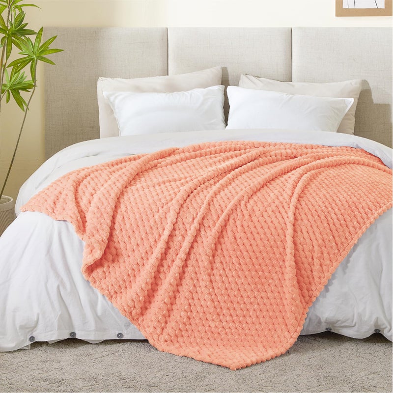 BEDELITE BEDELITE Fleece Blanket Twin Blanket for Bed Couch  3D Jacquard Decorative Peach Pink Throw Blanket  Soft and Cozy Warm Plush Fuzzy Blanket All Seasons Suitable  60x80Inches  - Image 5
