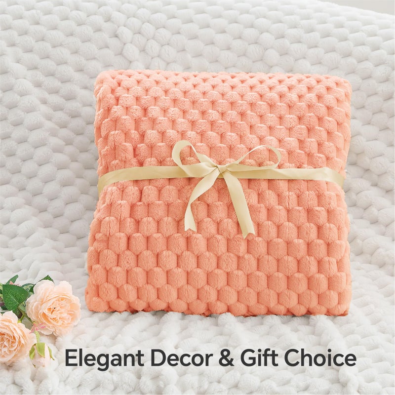 BEDELITE BEDELITE Fleece Blanket Twin Blanket for Bed Couch  3D Jacquard Decorative Peach Pink Throw Blanket  Soft and Cozy Warm Plush Fuzzy Blanket All Seasons Suitable  60x80Inches  - Image 4