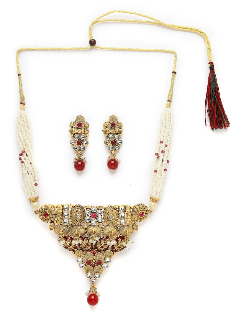 Adiva Gold-Plated Kundan Stone Studded Pearls & Beads Meenakari Choker Jewellery Set for Women, Traditional Stylish Jewellery Set for Women Party, Wedding, Bridal, Occasion, Festive - Image 1